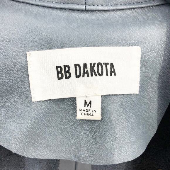 BB Dakota Womens Gracelyn Jacket Medium Grey Faux Leather Drape Front - Picture 7 of 8